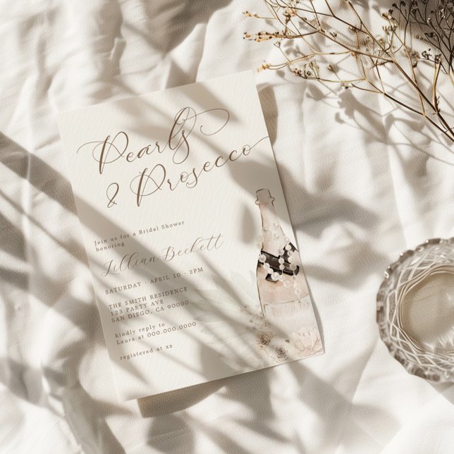 Convites Pérolas e Chá de panela de Script Neutro Prosecco (Criador carregado)