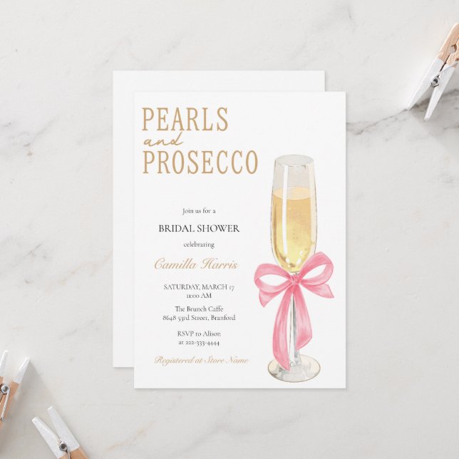 Convites Pérolas e Chá de panela mínimo do Prosecco (Frente/Verso In Situ)