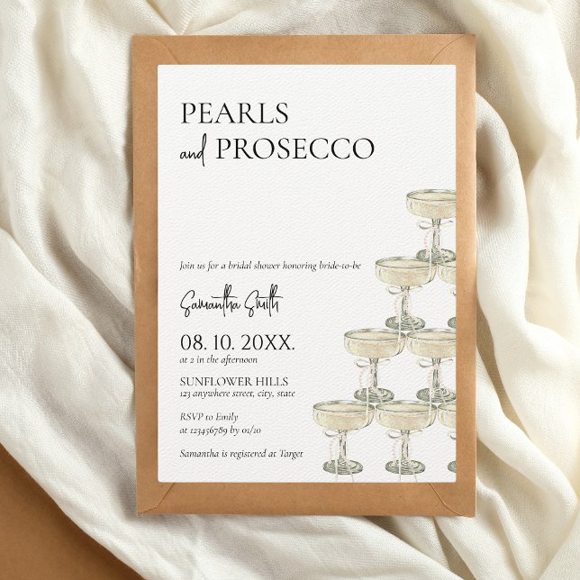 Convites Pérolas e Chá de panela Prosecco (Petals & Prosecco Bridal Shower Invitation)