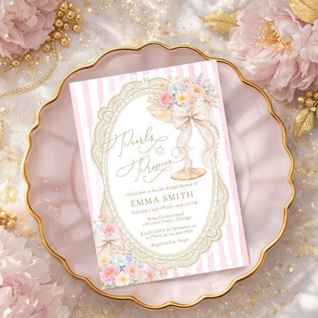 Convites Pérolas e Jardim Floral de Prosecco Chá de Noiva (Criador carregado)