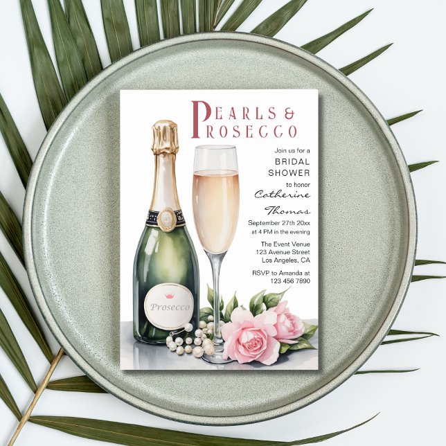 Convites Pérolas E Prosecco Chá de panela Elegante Floral (Criador carregado)
