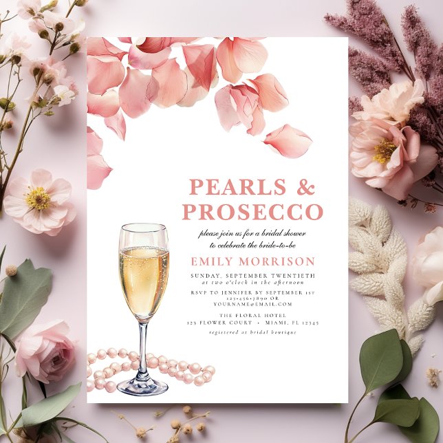 Convites Pérolas e Prosecco Chá de panela Floral Rosa Moder (Criador carregado)