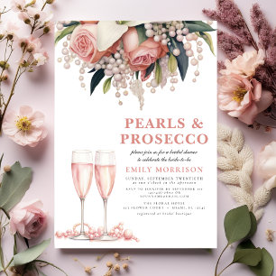 Convites Pérolas e Prosecco Chá de panela Floral Rosa Moder