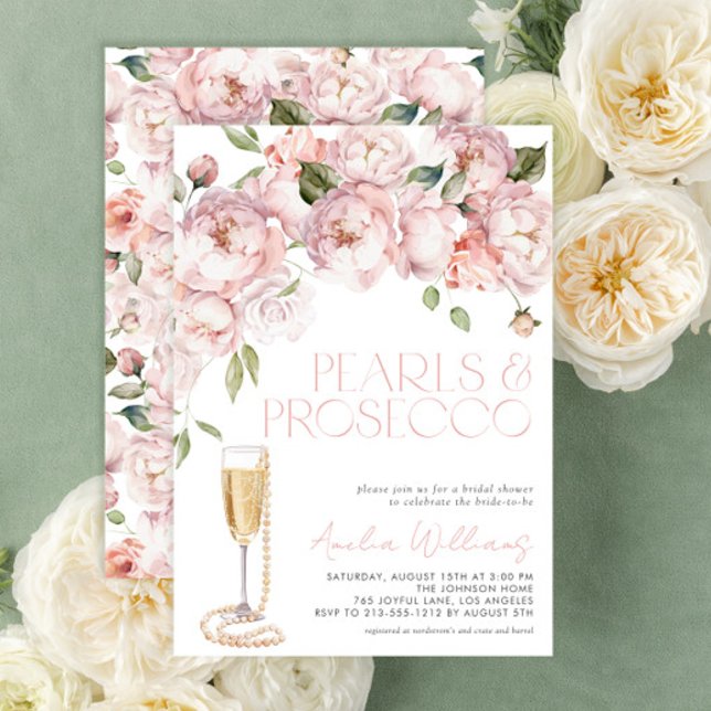 Convites Pérolas e Prosecco Chá de panela Floral Rosa Moder (Get ready for a gorgeous bridal shower with this easy to personalize invitation that sets the tone)