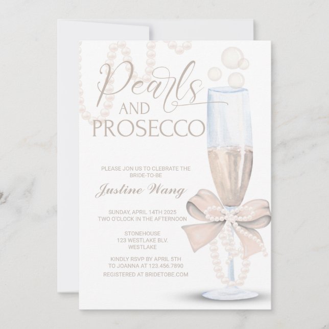 Convites Pérolas e Prosecco, Chá de panela, Prosecco Pearl (Frente)