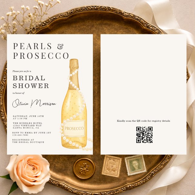 Convites Pérolas e Prosecco Código QR Chá de Noiva (Criador carregado)