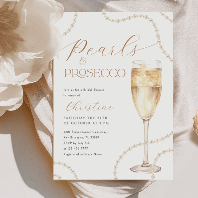 Convites Pérolas e Prosecco Dourado Chá de Noiva (Criador carregado)