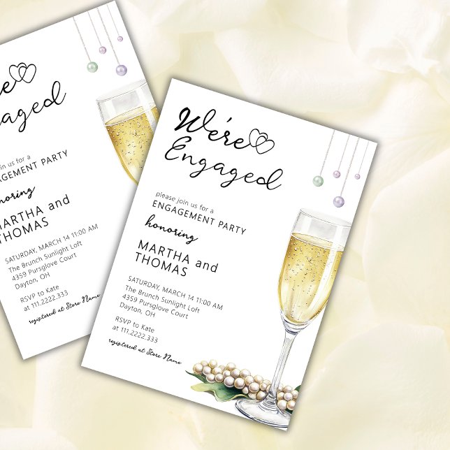 Convites Pérolas E Prosecco Festa De Noivado Elegante (Criador carregado)