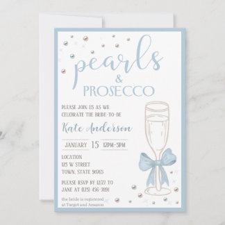 Convites Pérolas e Prosecco Laço Azul Festa de Noivado