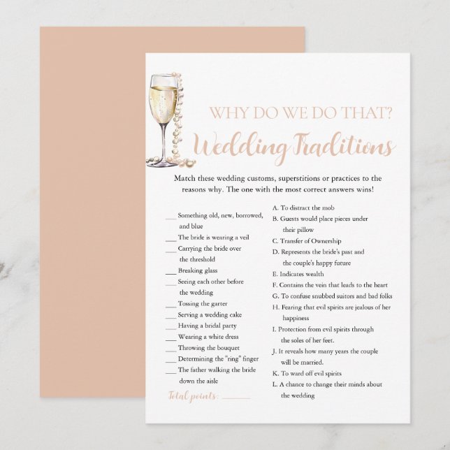 Convites Pérolas e Prosecco Tradições de Casamento Jogo Bri (Frente/Verso)