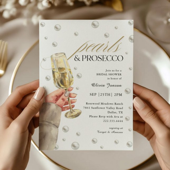 Convites Pérolas Elegantes e Chá de panela Prosecco Brunch (Criador carregado)