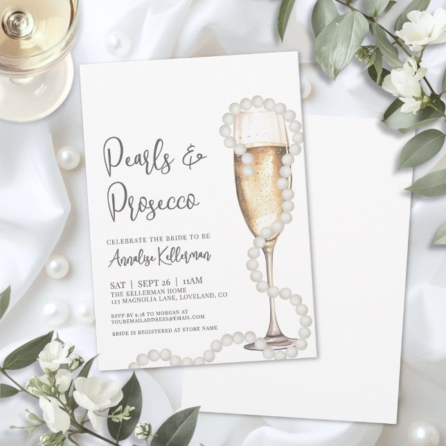 Convites Pérolas Elegantes e Prosecco Champanhe Bridal Show (Elegant Pearls & Prosecco Champagne Bridal Shower Invitation)