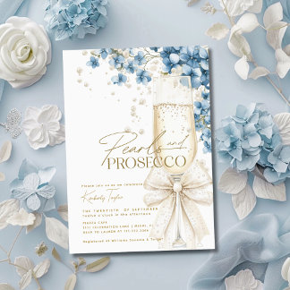 Convites Pérolas Florais Dusty Azul e Chá de panela Prosecc