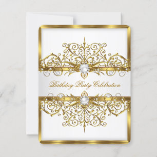 Convites Pérolas Ouro Branco Elegante Festa de Aniversário 