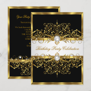 Convites Pérolas Preto Branco Dourado Festa de Aniversário 