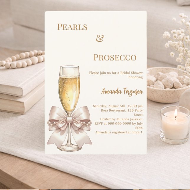 Convites Pérolas Prosecco arco dourado marfim Chá de Noiva (Criador carregado)