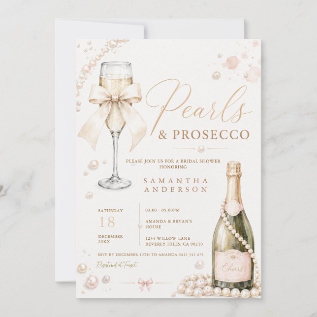 Convites Pérolas & Prosecco Coquete Elegante (Frente)