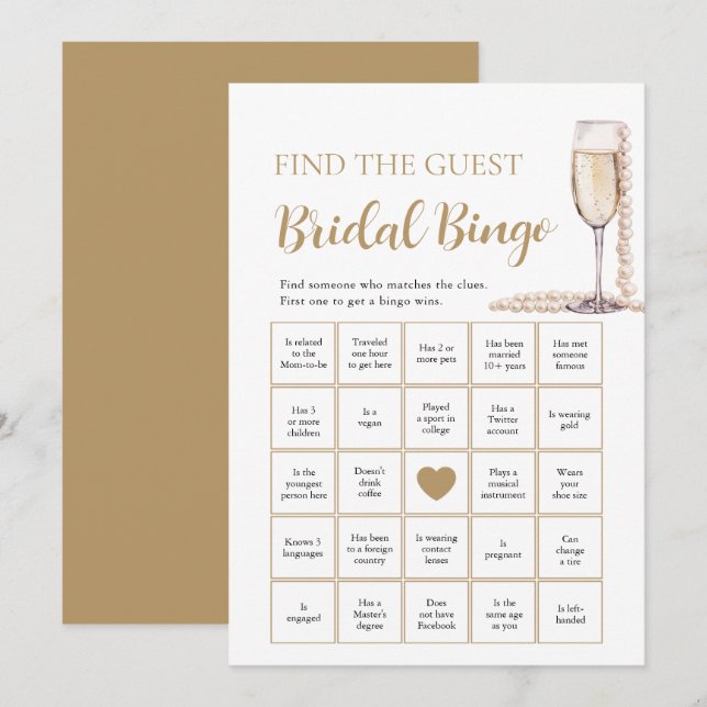 Convites Pérolas & Prosecco Encontre o Jogo de Bingo Bridal (Frente/Verso)