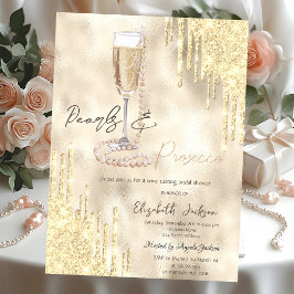 Convites Pérolas Prosecco Gold Glitter Drips Chá de Noiva