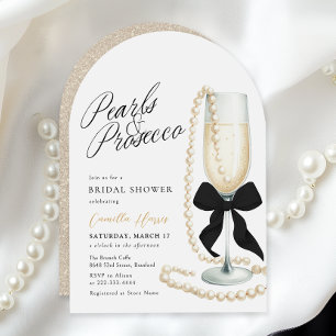 Convites Pérolas & Prosecco Laço Preto Chá de Noiva