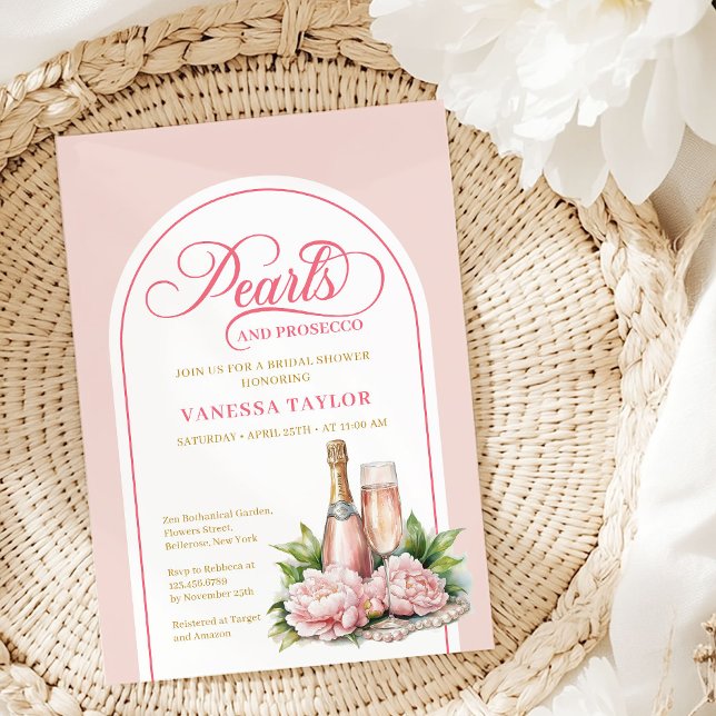 Convites Pérolas românticas e prosecco convidam aquarela (Romantic pearls and prosecco invite watercolor

)