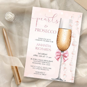 Convites Pérolas rosa Pastel e Chá de panela Prosecco
