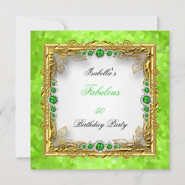 Convites Pérolas Verde Lima Dourado Branco Festa de Anivers (Frente)