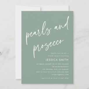 Convites Pérolas Verde Salvia e Bridal Shower de Prosecco e