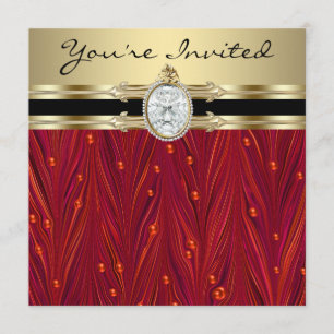Convites Pérolas Vermelhas Ouro Negro Festa de Aniversário 