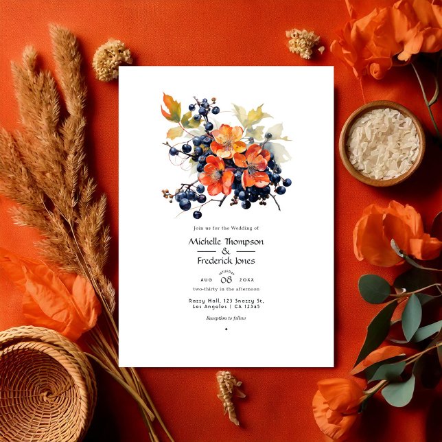 Convites Persimmon e Marinho Floral Wedding (Persimmon and Navy Floral Wedding Invitation)