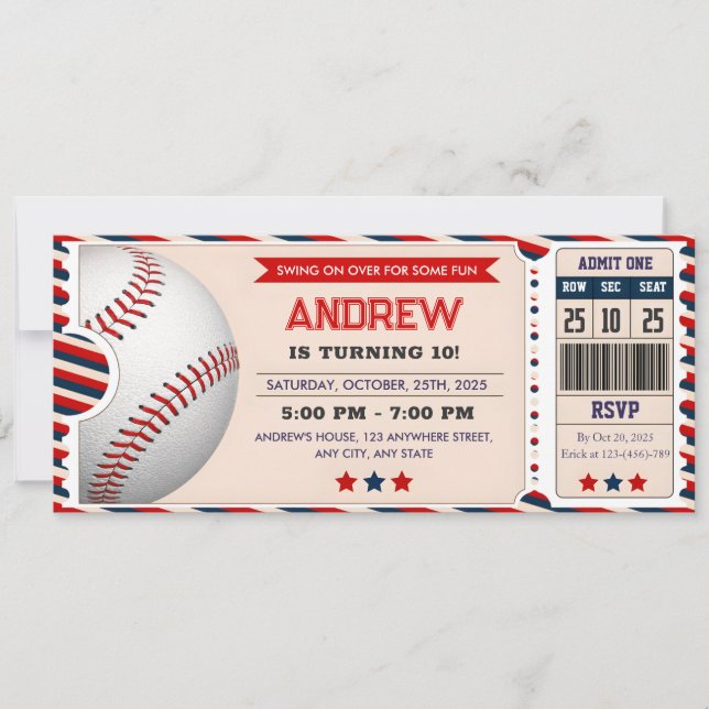 Convites Persona Baseball ticket birthday  (Frente)