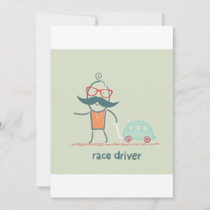 Convites Personagem Bigode de Piloto de Corrida Engraçado