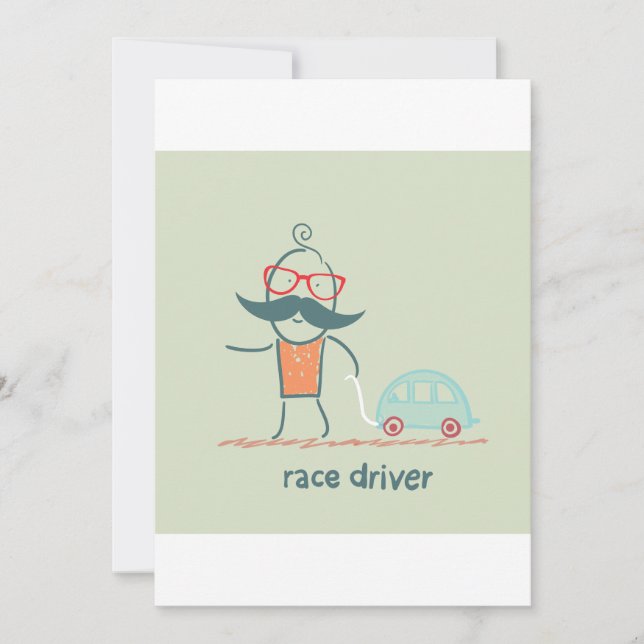 Convites Personagem Bigode de Piloto de Corrida Engraçado (Frente)