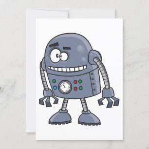 Convites Personagem de Robô Engraçado Fofo Azul Retro