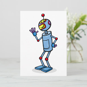 Convites Personagem de Robô Futurista Retro Acenando