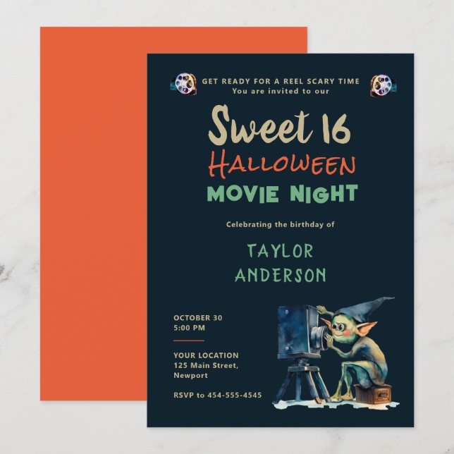 Convites Personagem Gremlin Noite de Halloween Sweet 16 (Frente/Verso)