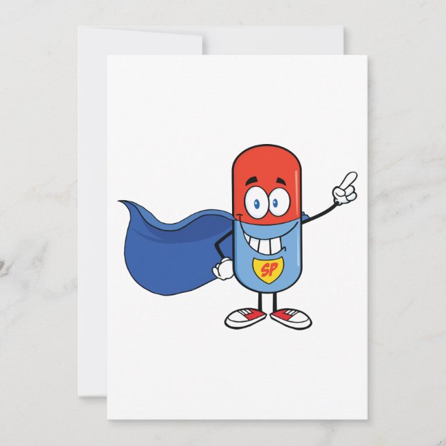 Convites Personagem Herói Cartoon da Super Pílula (Frente)