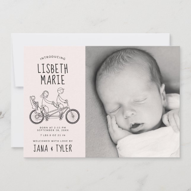 Convites Personagens de palitos na bicicleta tandem com ass (Frente)