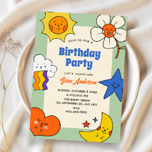 Convites Personagens divertidos de doodles de aniversário
