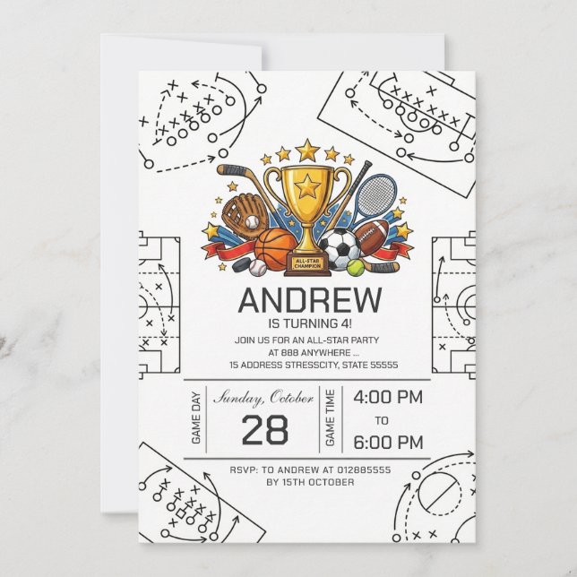 Convites Personal All Star Sports Birthday Invitation (Frente)