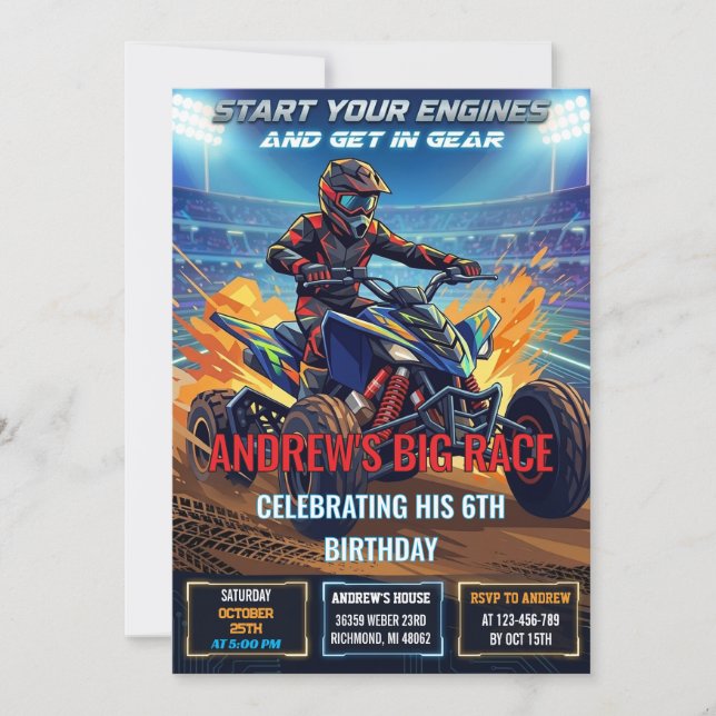 Convites Personal ATV Birthday Party Invitation  (Frente)