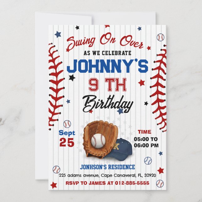 Convites Personal Baseball Birthday Invitation (Frente)
