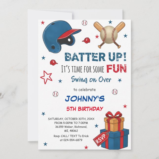Convites Personal Baseball Birthday Invitation (Frente)