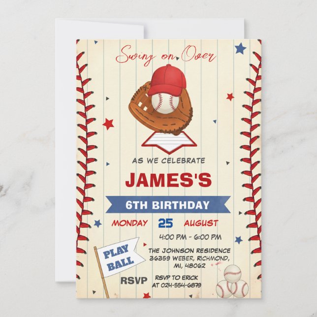 Convites Personal Baseball Birthday Invitation with Photo (Frente)