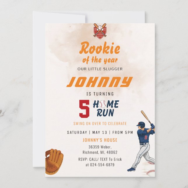 Convites Personal Baseball Birthday Party Invitation (Frente)