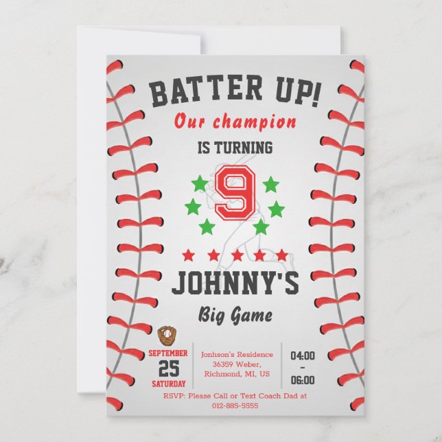 Convites Personal Baseball Birthday Party Invitation (Frente)