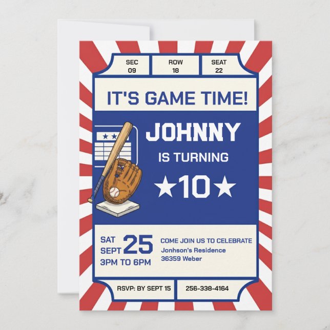 Convites Personal Baseball Birthday Party Invitation (Frente)