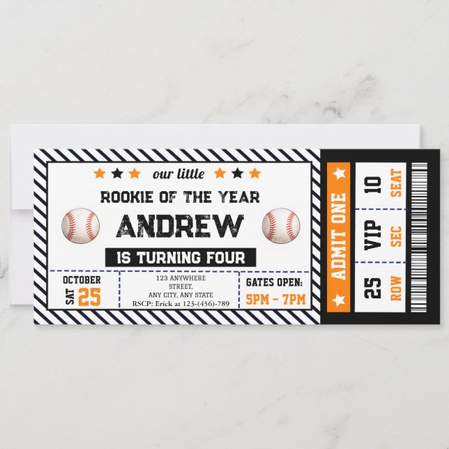Convites Personal Baseball ticket birthday invitation (Frente)
