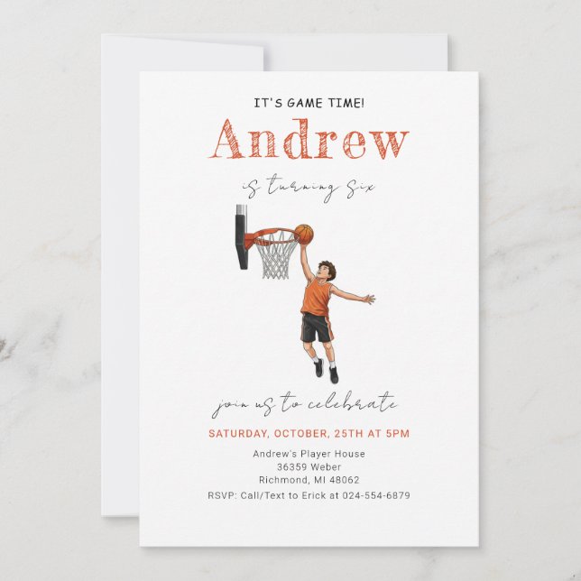 Convites Personal Basketball Birthday Invitation (Frente)