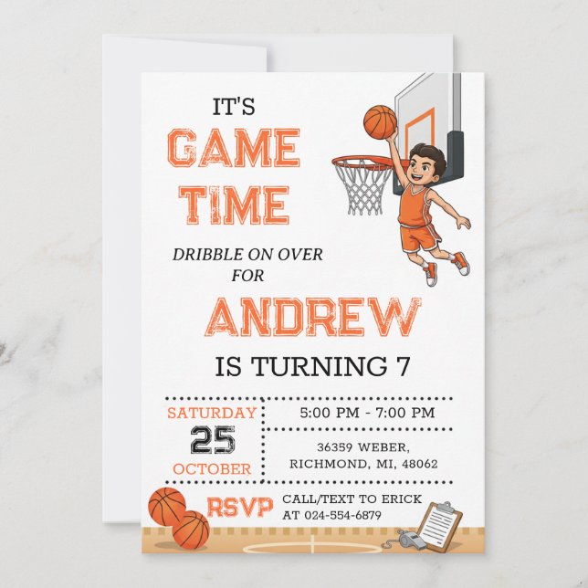 Convites Personal Basketball Birthday Invitation Party (Frente)